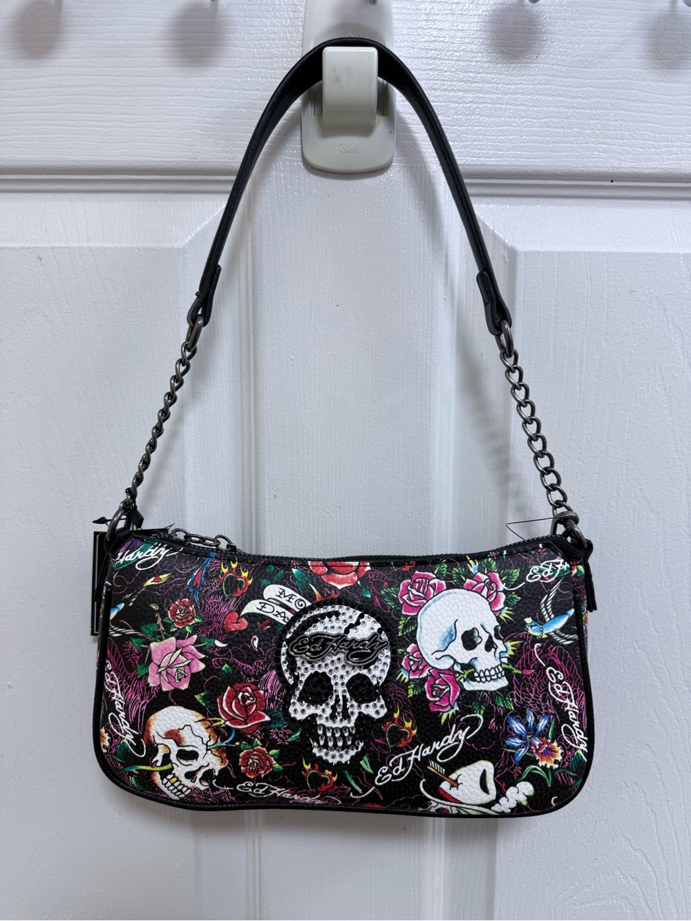 NWT Ed Hardy Black Mini Shoulder Bag with Colorful Floral Skull Print